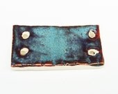 Connector Bead Focal Pendant Link Handmade Ceramic Rustic Oblong Rectangle Brown Ocean Blue White Stoneware Jewelry Component Supplies