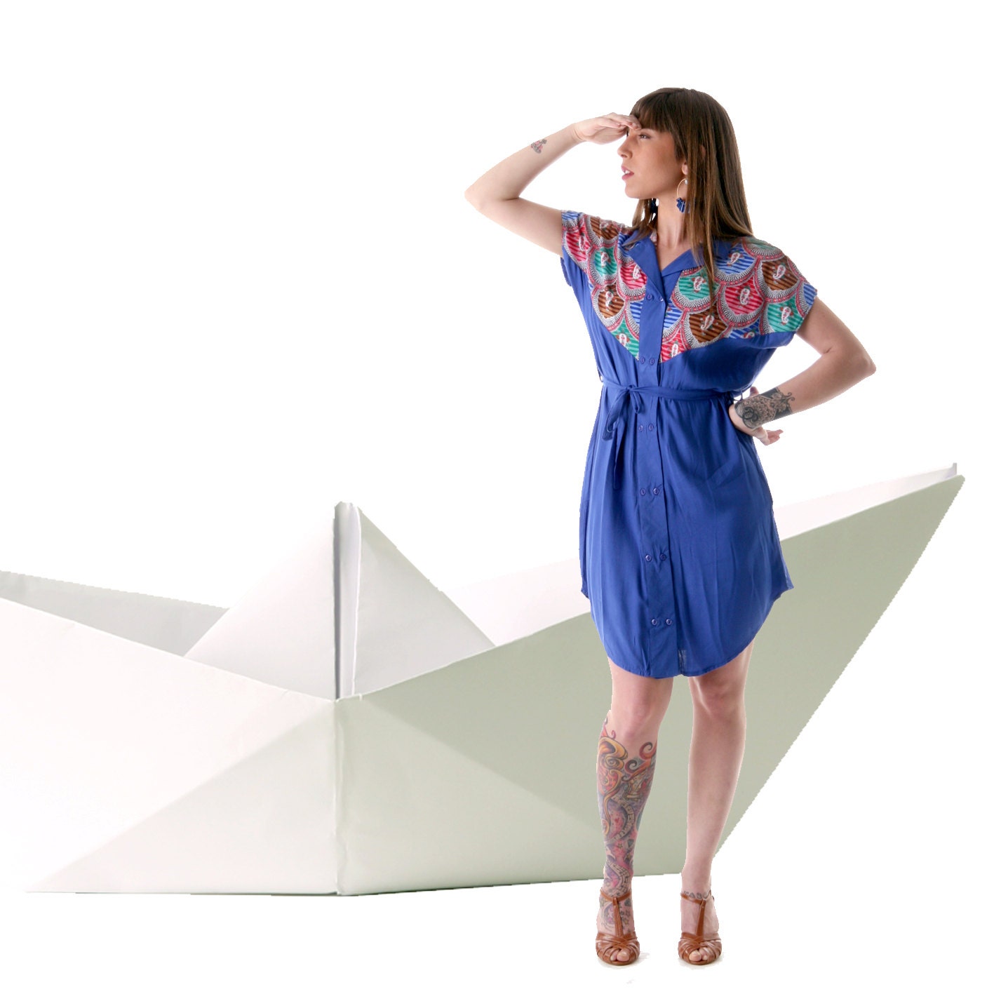 New collection, Royal blue Summer shirt dress, Women dress, Shift dress,Buttoned with collar dress