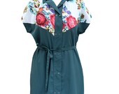 New collection, Green Summer shirt dress, Women dress, Shift dress,Buttoned with collar dress