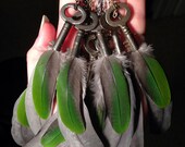 Time Traveler Series: Real Feather Tipped Antique Key Pendant Necklace - MED OPTION