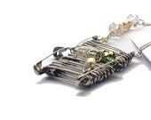 Safety pins necklace Bib silver with freshwater pearls and faceted crystal beads for her - one of a kind - OOAK