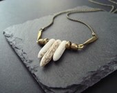 White Turquoise Spear Necklace with Raw Brass and Delicate Chain, Natural Jewelry, Simple Layering Piece, Minimal Style