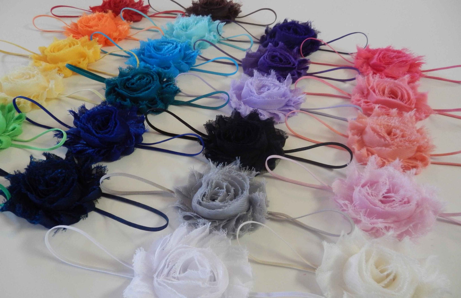 You Pick 3 - Shabby Chic Rose Headband or Clip Set - 54 colors and prints - Infant Headband - Newborn Headband - Children's Headband