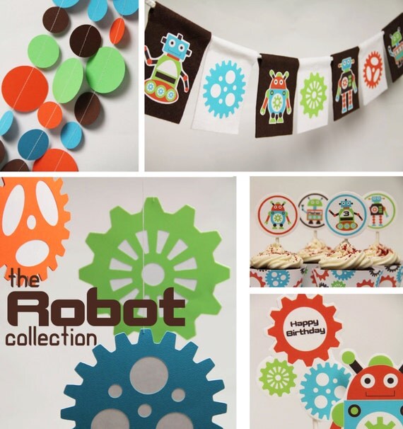 Robots & Gears - Birthday Decorations, full party package Il_570xn