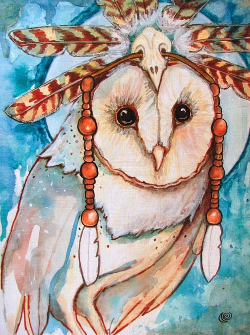 Shaman Barn Owl Feathers Headdress Fine Art 8x10 By MoonSpiralart