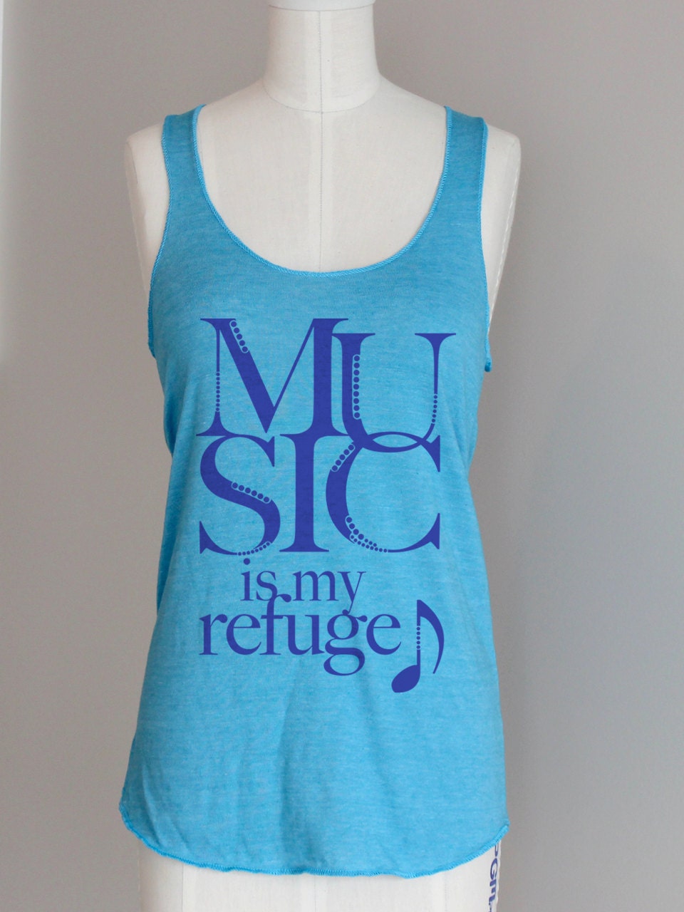 Music is My Refuge Eco Friendly Racerback Turquoise Tank
