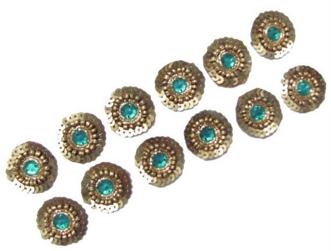 FREE SHIPPING 22 Pc Blue Round Appliques Bullion Copper Beaded Sewing Craft - AP71C