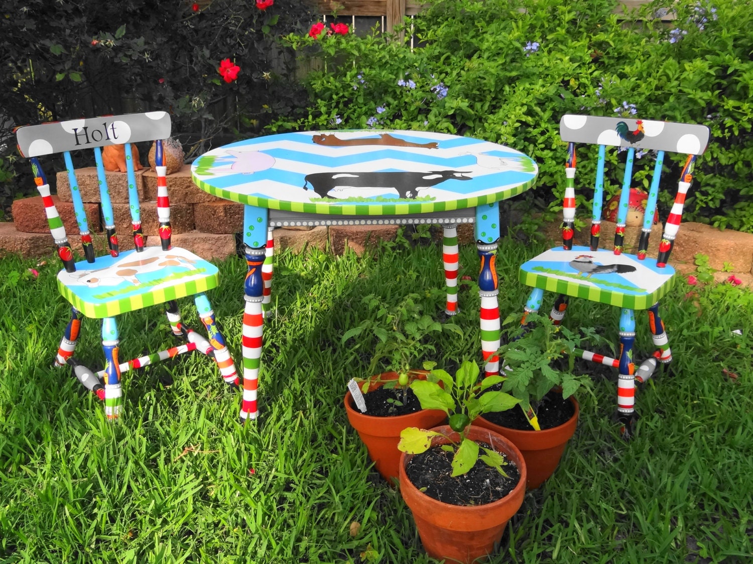 Custom Painted Table and Two Chairs Children Boys or Girls FREE SHIPPING