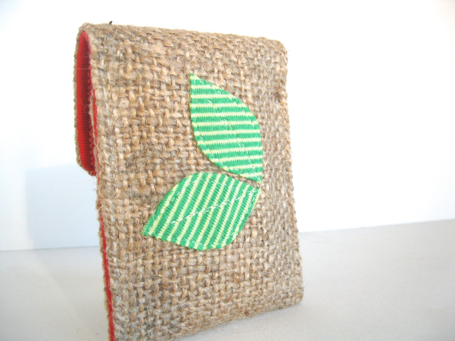 Red. Poppy. Eco. Iphone. Cozy. Upcycled. Burlap. Tshirt. Spring Fashion. Earth Day. Leaves. For Her. Mothers Day. Teen. Tween. Gift Idea.
