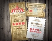 Vintage Circus Themed Wedding Party Invitations and Save the Dates