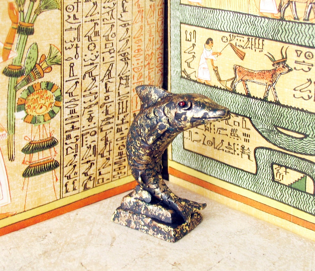 Hatmehyt - Fish Goddess - Deity of Life and Protection - Miniature Egyptian Altar Votive Statue  - Handmade and Hand Painted