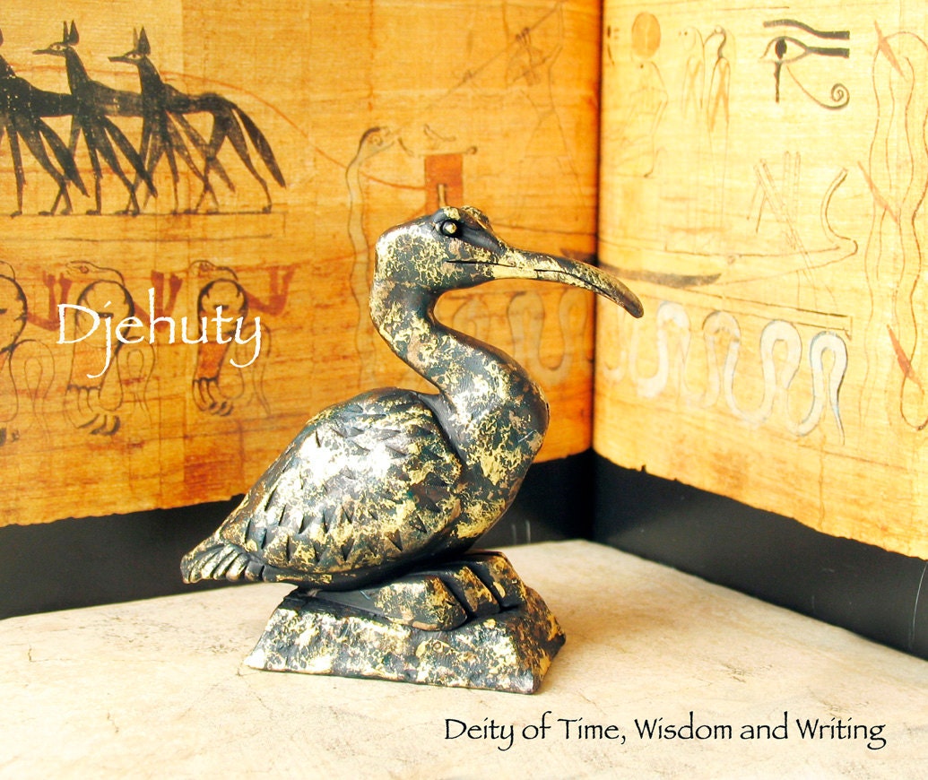 Djehuty - Full Ibis Bird - Egyptian Diety of Time, Writing and Wisdom - Kemetic Votive Altar Statue