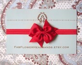 Hairbow Headband - Baby Bow Headband - Newborn Headband - Red Hairbow Clip on Headband