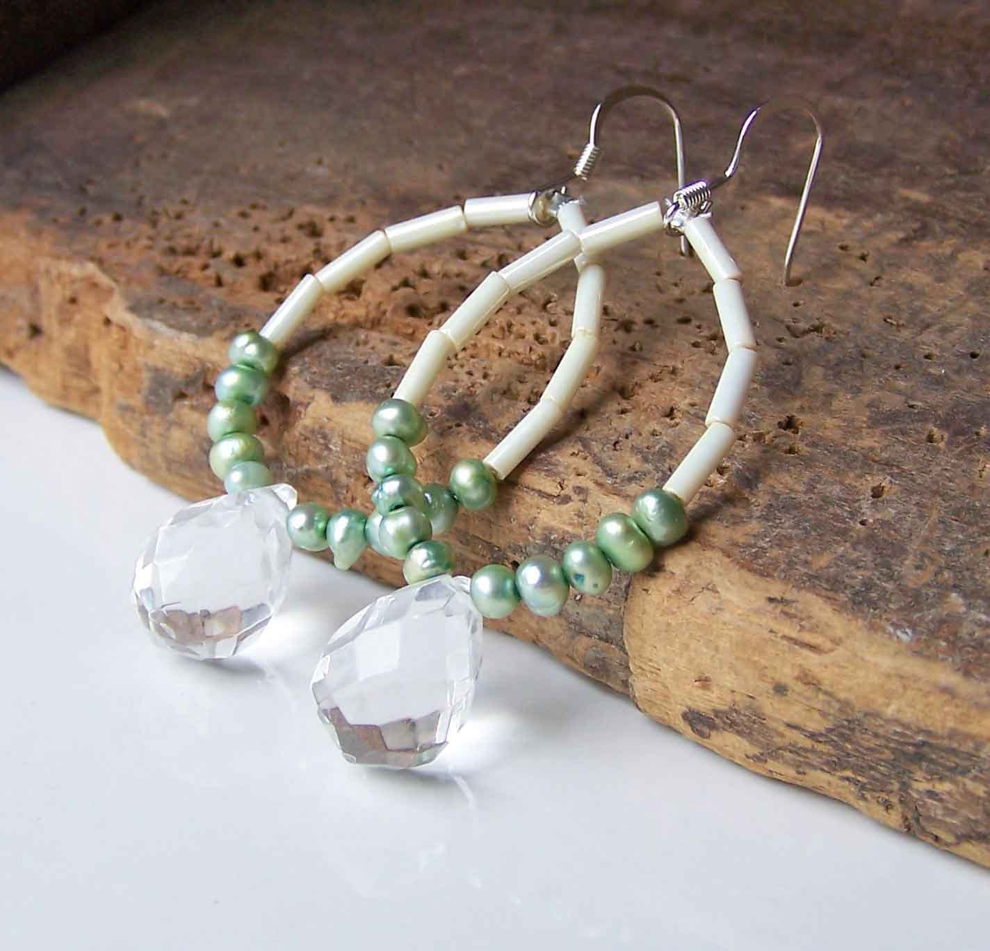 Etsy, Etsy Jewelry, Beaded Earrings, Freshwater Pearl and Hoop Earrings, Crystal Drop Earrings