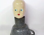 Vintage Composition Doll Head - Blue Eyed - Assemblage - Mixed Media Art - Replacement - Restoration