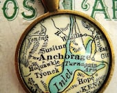 Vintage Anchorage Alaska Glass Map Pendant Necklace