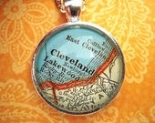 Vintage Cleveland Ohio Glass Map Pendant Necklace