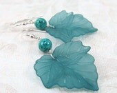 15% OFF Teal Leaf Earrings Sterling Silver