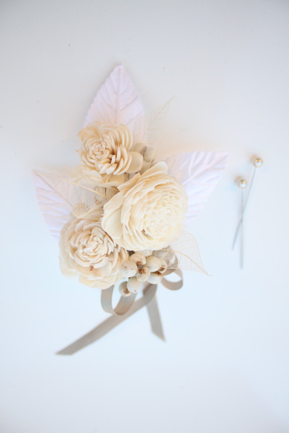 Sola Corsage with Ghost Leaves and Tallow Berry