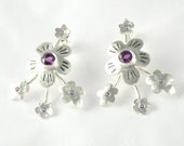 Purple Amethyst Earrings, Sterling Silver Post Earrings, Amethyst Flowers Earrings, Gemstone Earrings, Silver Earrings
