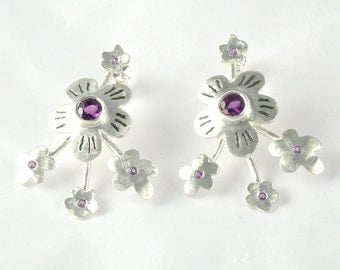 Purple Amethyst Earrings, Sterling Silver Post Earrings, Amethyst Flowers Earrings, Gemstone Earrings, Silver Earrings