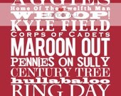 8x10 Texas A&M Aggies University Subway Art Print Poster . Gifts for Student // Maroon College Team Spirit // Graduation Gifts Under 50