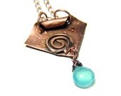 Copper Hand Forged Pendant with Aqua Apatite Quartz Briolette