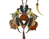 Spring Sale - 10 % OFF - Real Butterfly Dragonfly Luna Moth Wings - Neo Victorian Fairy Fantasy - Gold Plated Necklace - One Of A Kind - Fr