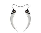 Spring Sale - 10 % OFF - SILVER FANG Earrings - Haute Goth Jewelry - Femme Fatale - Black Filigrees and Industrial Brass Screws