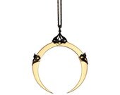 Spring Sale - 10 % OFF - Gold Plated Full Moon Circle - Vampire Goth Pendant - Free Shipping - Antiqued Black Filigrees and Industrial Bras