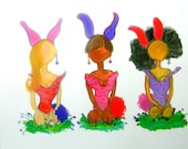 Watercolor Art Print, Illustration Print, Bunny Print, three nested Bunnies
