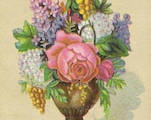 Victorian Swedish Scripture Card Psalm of David 103 Verse 22 Bountiful Vase of Flowers