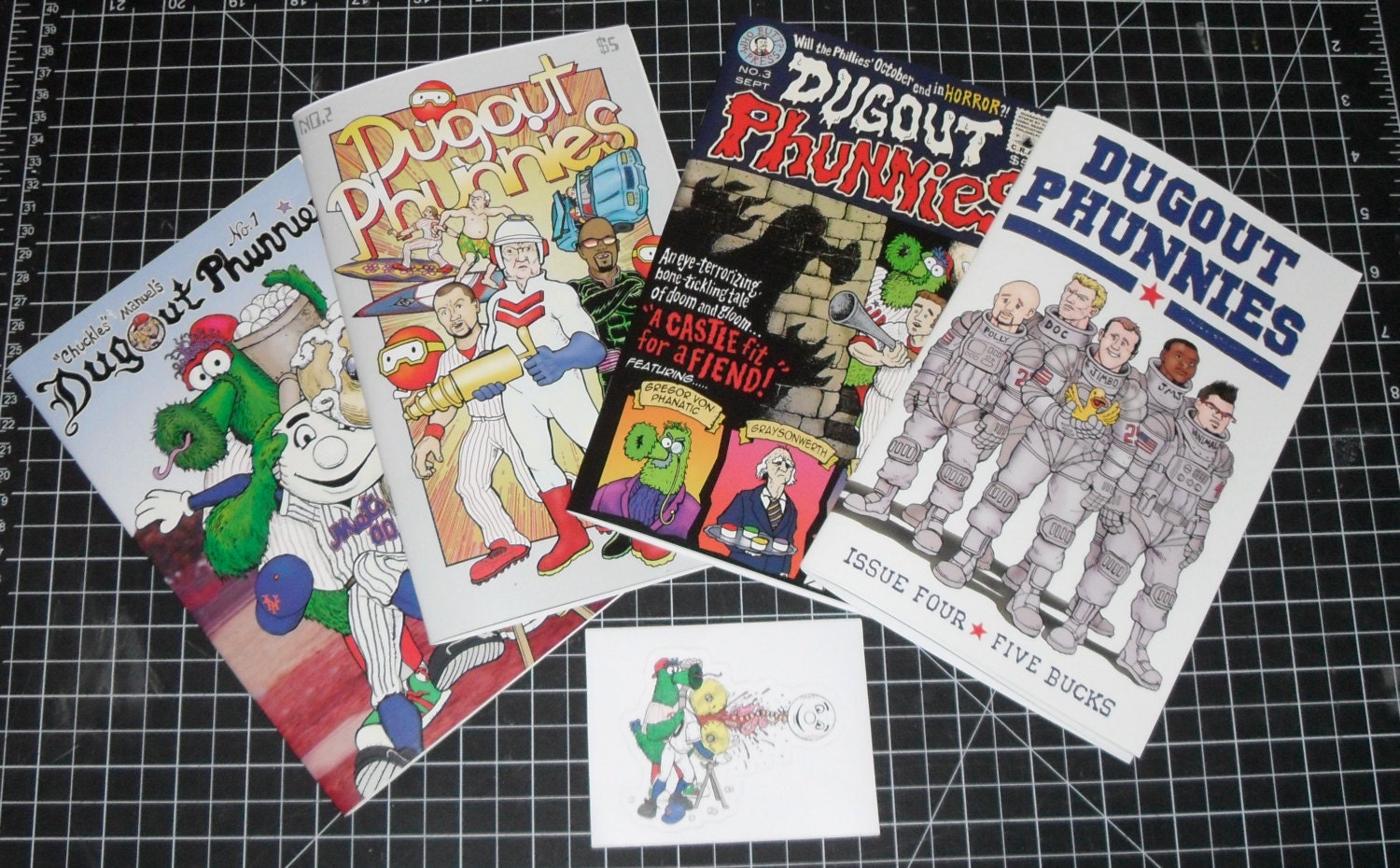 Dugout Phunnies issues 1 2 3 and 4 Complete set Plus STICKER