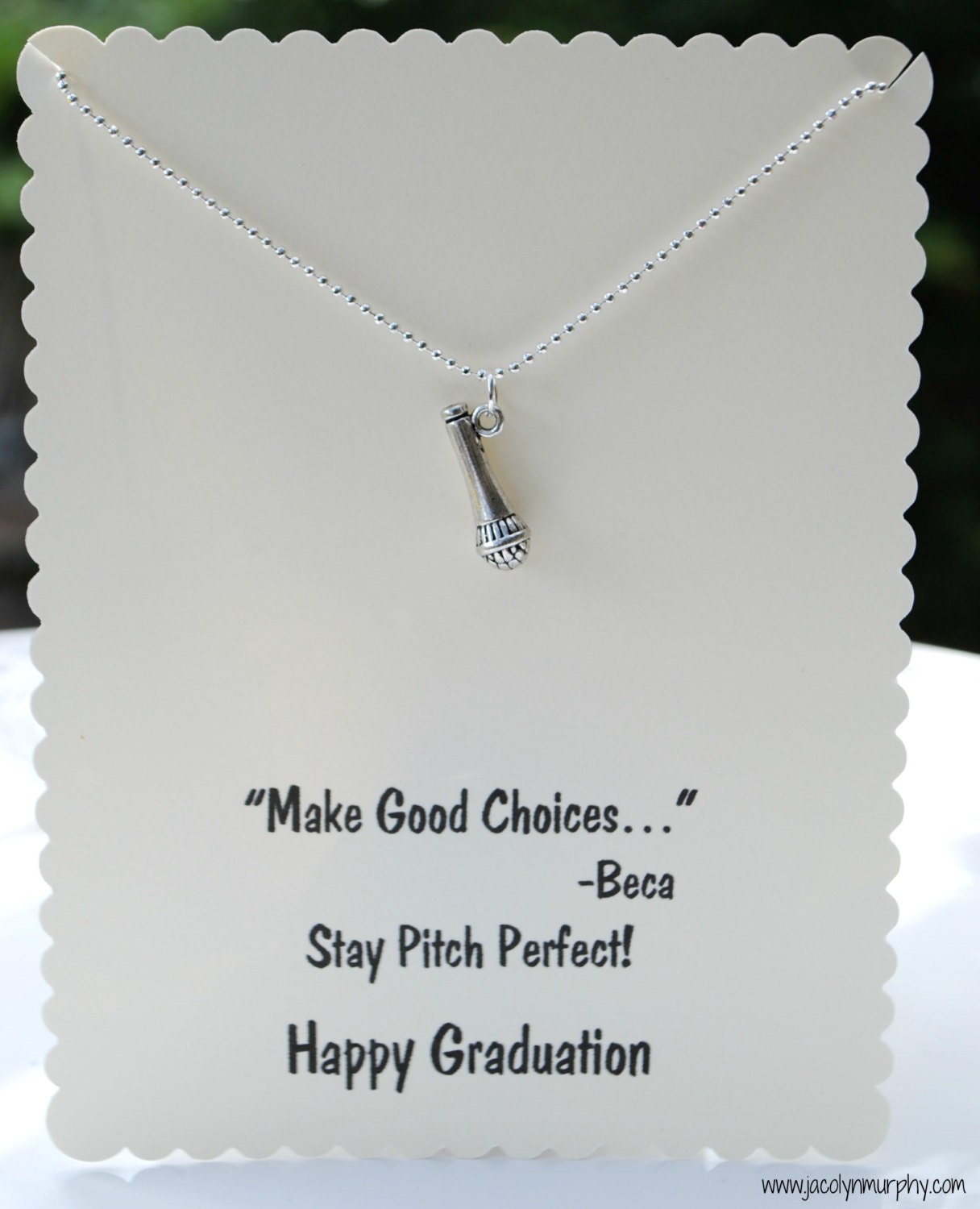 Graduation Necklace- Pitch Perfect Beca Quote and Microphone charm
