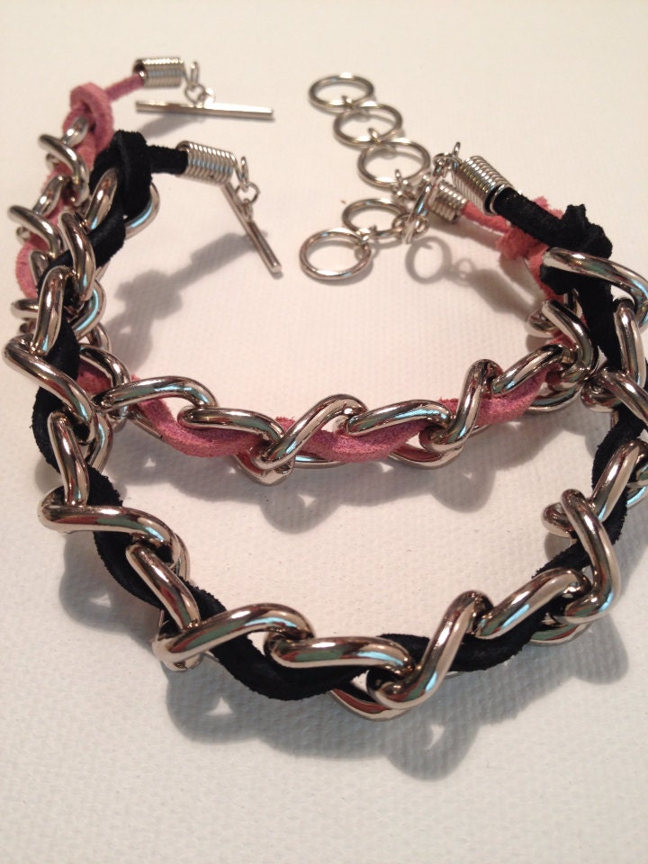 Suede and Chain Biker Rocker Bracelet