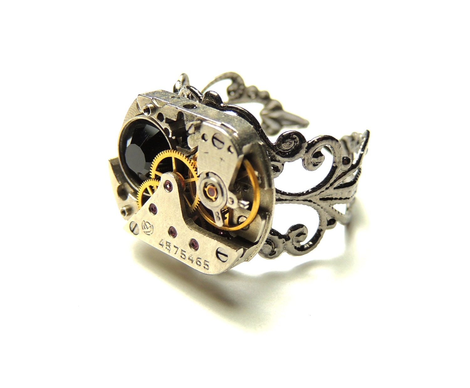 steampunk watch movement ring- adjustable-victorian rings - handmade ring
