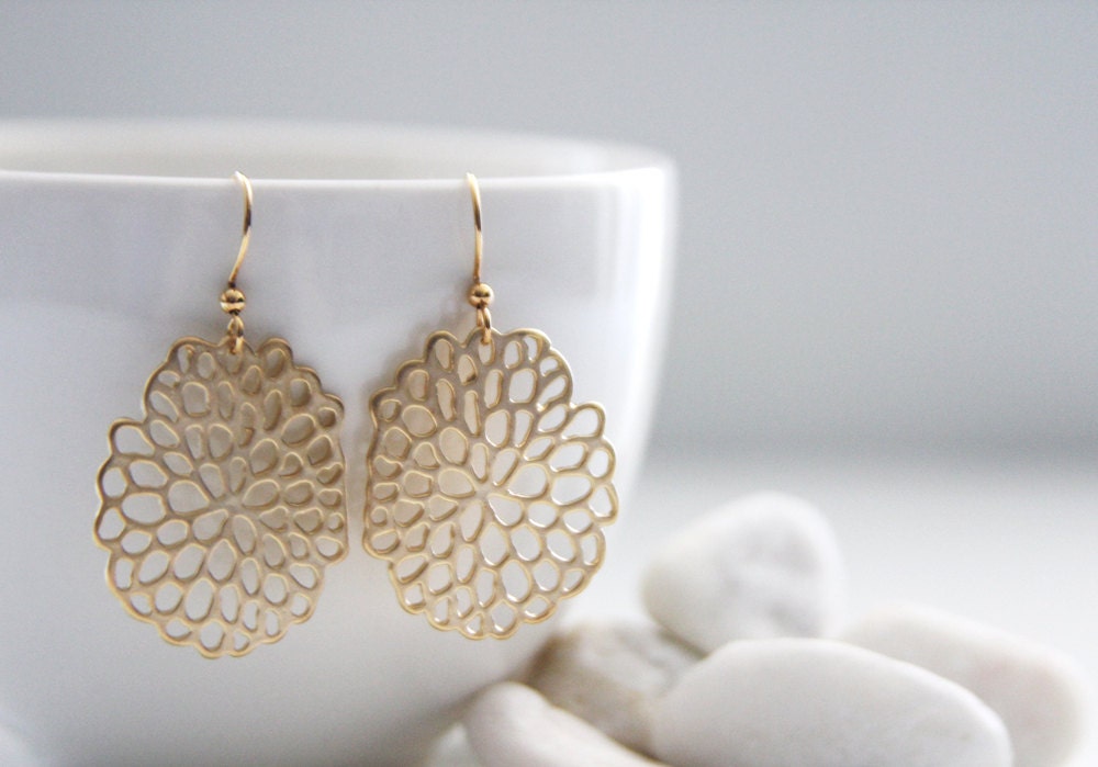 Chrysanthemum Earrings. Matt Gold. Everyday Wear. Modern Chic. Gift For Her (SER-54)