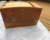 Cute Wooden Vintage Recipe Box with a Roll Top