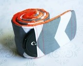 READY TO SHIP - Camera Strap Cover with Lens Cap Pocket - Padded Minky - Gray Chevron with Orange Minky