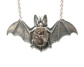 Steampunk Necklace Bat With Stunning Jeweled Watch Movement  by:Mechanique Steampunk