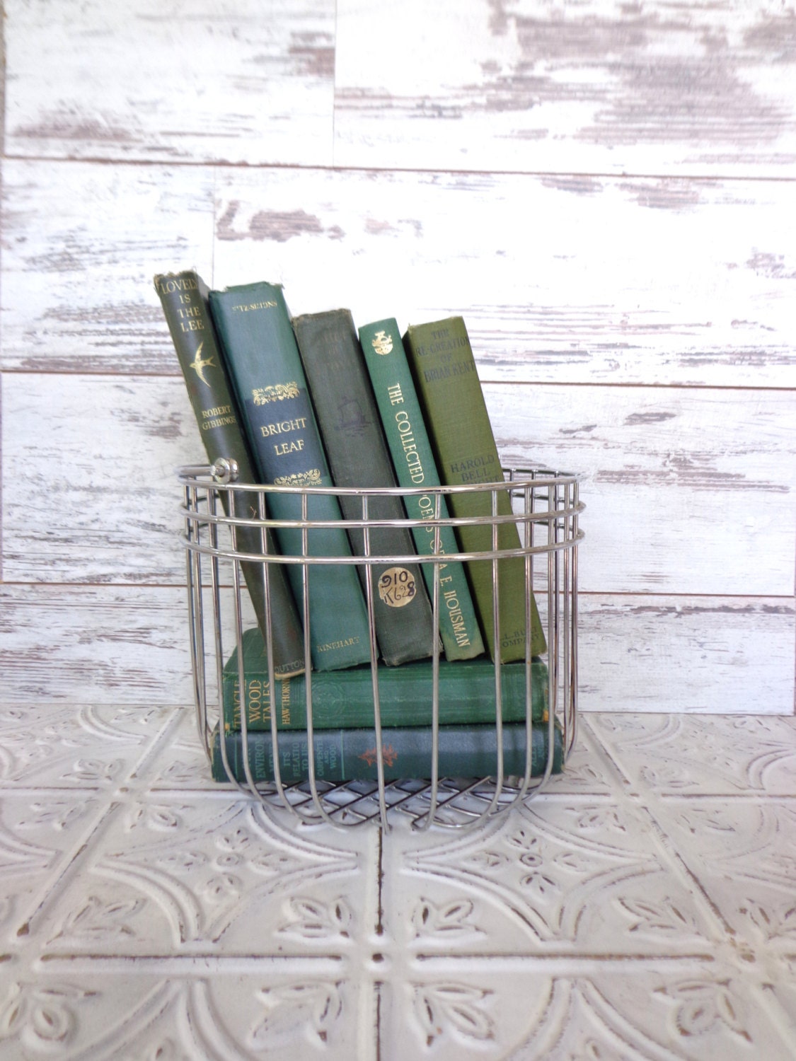 Shabby Chic Green Books Instant Library Collection Decorative Books Photography Props Shades of Green Spring Home