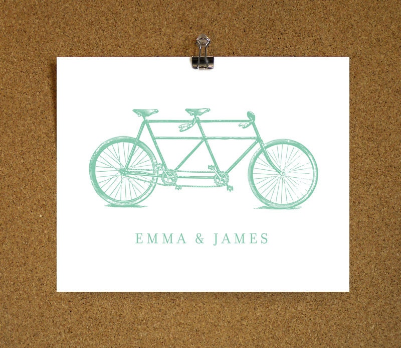 Vintage Tandem Bicycle - Personalised Art Print - Large Size