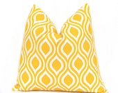 Decorative Throw Pillow Cover ONE 16 x 16 Inches - Yellow and White Nicole Yellow Pillows Cushion Cover