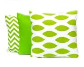 MEMORIAL DAY SALE Decorative Throw Pillow Covers 22 x 22 Set of Three Bright Green Ikat and Chevron and Solid Chartreuse Green Premier Prin