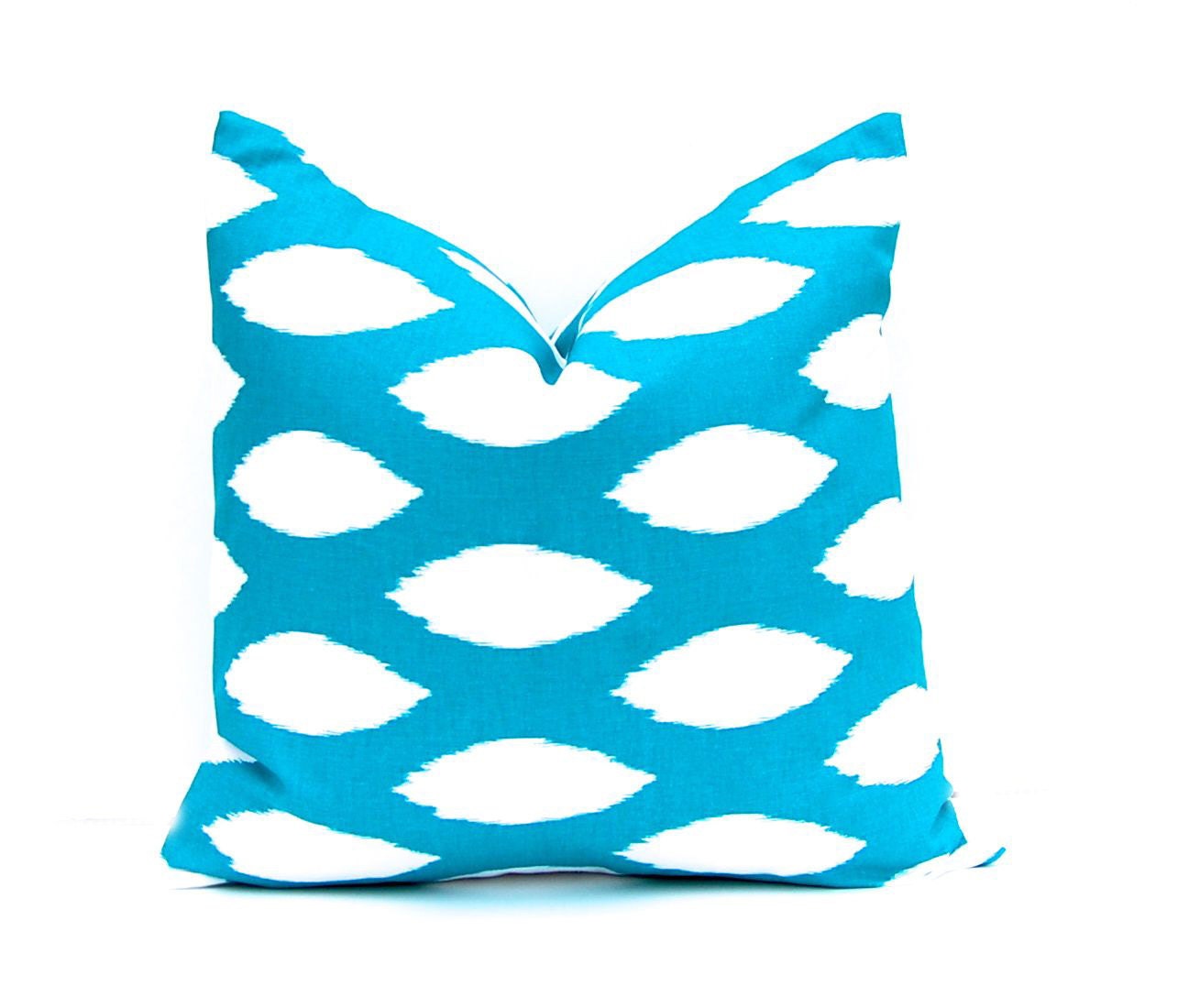 MEMORIAL DAY SALE Turquoise Ikat Pillow Cover One 22 x 22 Decorative Throw Pillow Covers