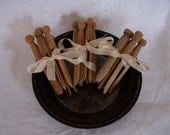 Vintage Wooden Clothespins and Round Tin - 15 Clothespins in Lot