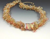 Necklace Murano Glass Gold White Coral Seedbead Loops Handmade