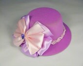 Mini Top Hat - Fascinator - Lavender Mini Hat with Pink & Pearl Trim  - Lavender and Pink Satin Bow  - Style MH85