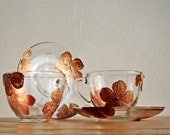 Tea Coffee Glass Cups Set of 2 Hand Painted Copper Rust Turquoise Floral Design Swarovski Crystals