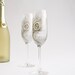 Wedding Glasses Bleached Peacock Feathers Hand Painted Flutes Set of 2